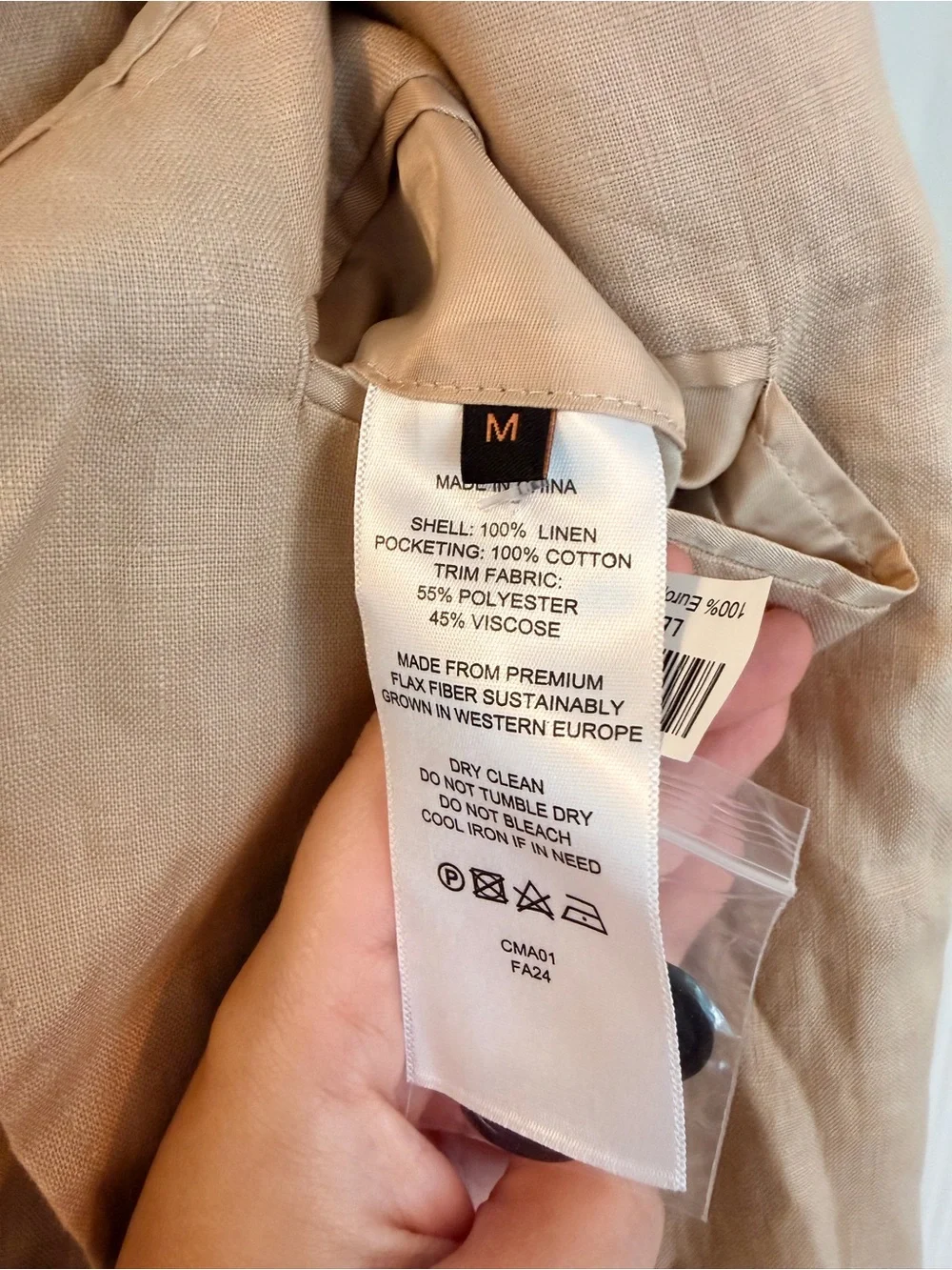 NWT Quince 100% European Linen Blazer Driftwood Beige Men’s Medium